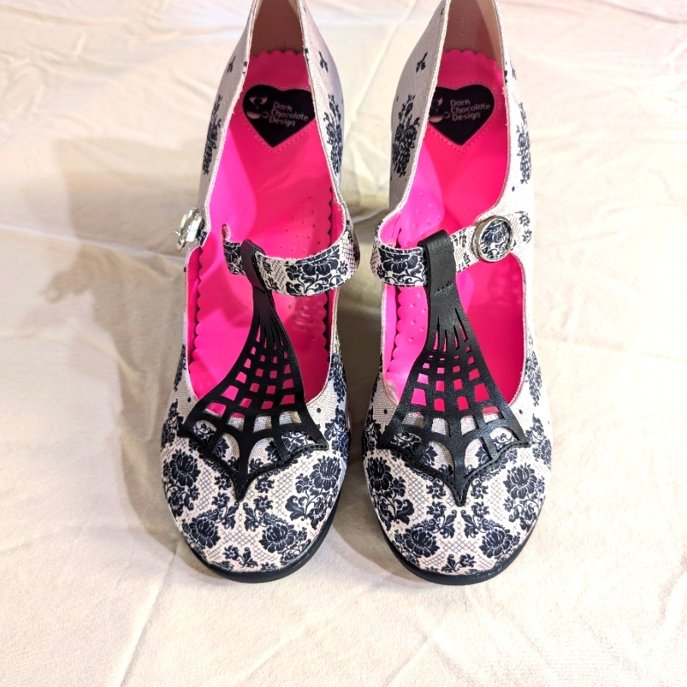 Black and White Floral Heels